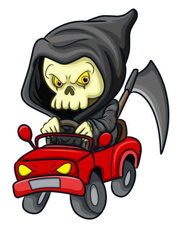 The scary grim reaper is driving car slowly of illustrationのイラスト素材