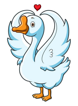 The cute swan is gesturing the love with the wings of illustrationのイラスト素材