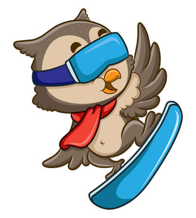 The cool owl is playing the ice board of illustrationのイラスト素材