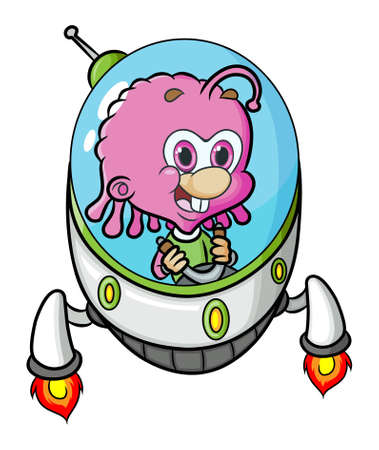 The ugly alien is driving fast the ufo turbo in the space of illustrationのイラスト素材