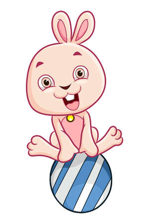 The happy rabbit is sitting on the easter egg of illustrationのイラスト素材
