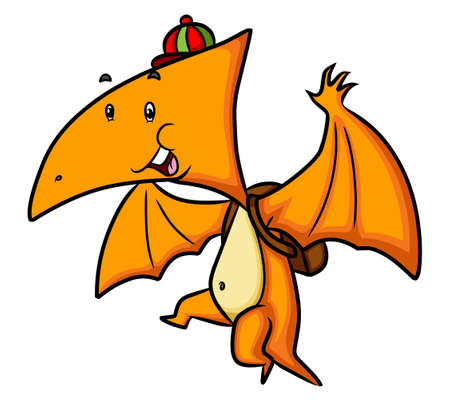 The cute pteranodon wearing a bag and flying of illustrationのイラスト素材
