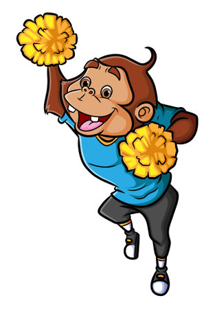 The cute chimpanzee is sporting as the cheerleaders of illustrationのイラスト素材