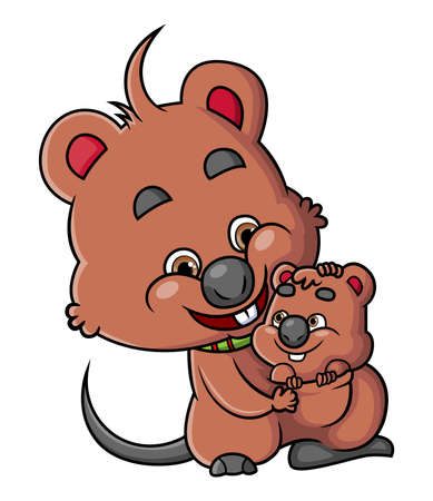 The happy quokka is sitting with the cute baby quokka of illustrationのイラスト素材