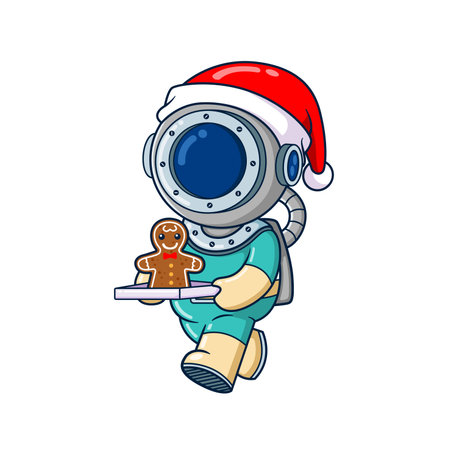 The diver is serving a ginger bread man while walking around of illustrationのイラスト素材
