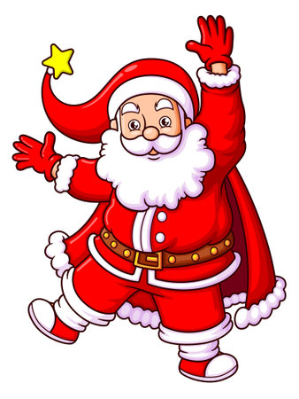 The happy santa claus is greeting someone while wearing a hat with a star symbol of illustrationのイラスト素材
