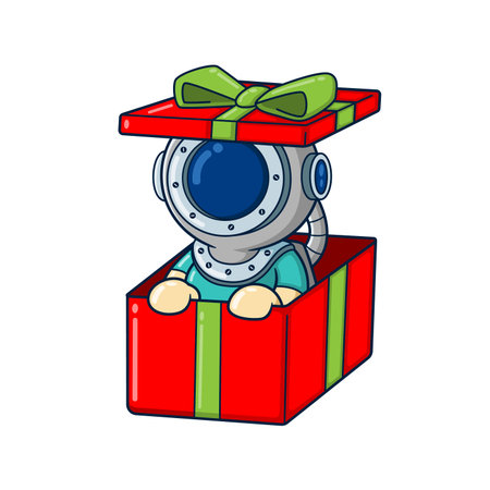 The diver is hiding in a big box to surprise someone who come of illustrationのイラスト素材