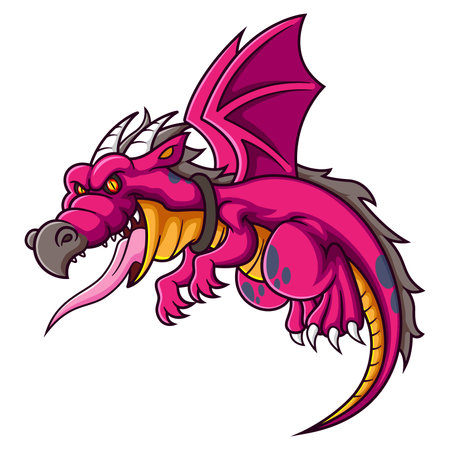 A red fantasy dragon flying of illustrationのイラスト素材