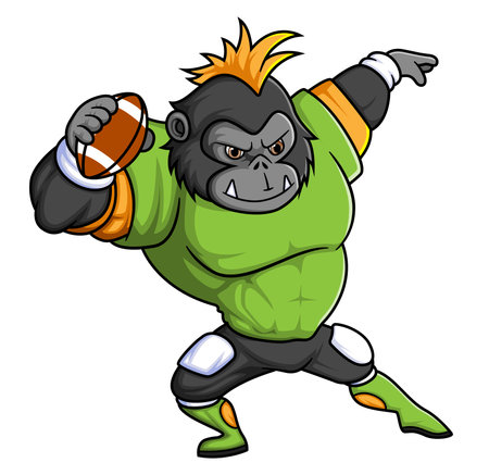 the gorilla mascot of American football complete with player clothe of illustrationのイラスト素材