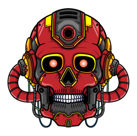 Red Skull head robot mascot character of illustrationのイラスト素材