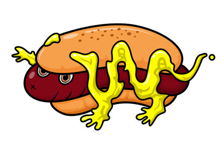 Monster hotdog cartoon mascot character of illustrationのイラスト素材