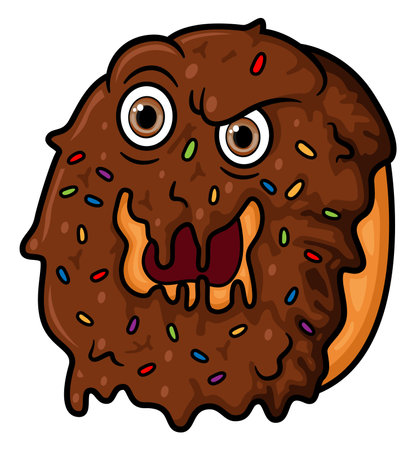 Monster chocolate doughnut cartoon mascot character of illustrationのイラスト素材