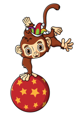 Cartoon circus little monkey balancing on ball of illustrationのイラスト素材