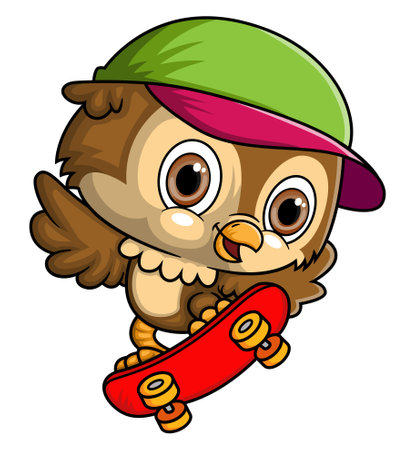 Cartoon little owl playing skateboard of illustrationのイラスト素材