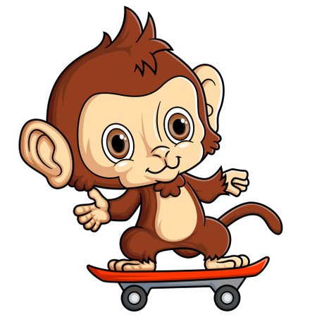Cute little monkey playing skateboard of illustrationのイラスト素材
