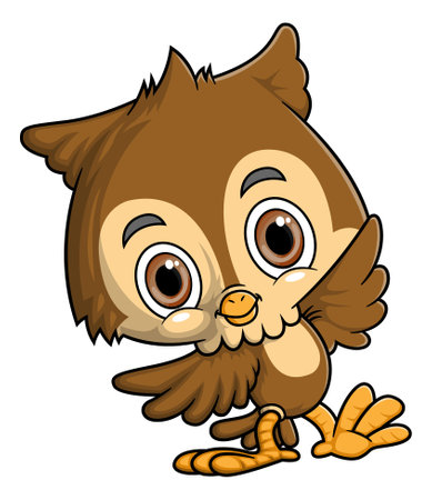 Cartoon funny owl isolated on white background of illustrationのイラスト素材