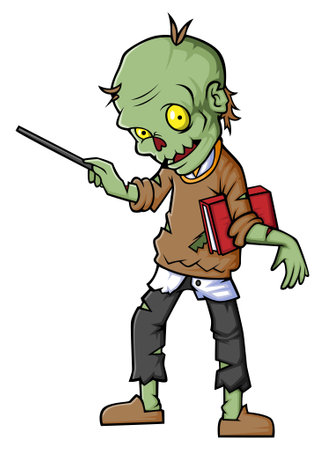 Spooky zombie teacher cartoon character on white background of illustrationのイラスト素材