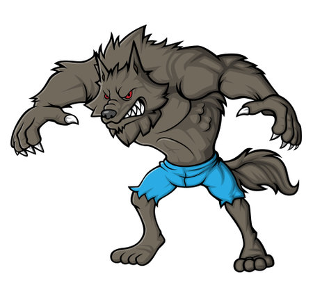 Cartoon angry werewolf character on white background of illustrationのイラスト素材