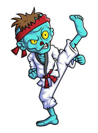 Spooky zombie fighter cartoon character on white background of illustrationのイラスト素材