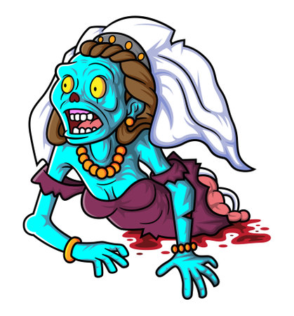 Spooky zombie bride cartoon character on white background of illustrationのイラスト素材