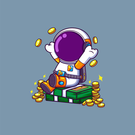 Cute Rich Astronaut With Money Cartoon character of illustrationのイラスト素材