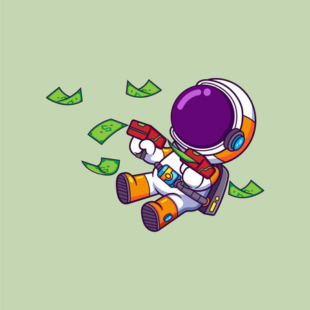 Cute Astronaut With Money Gun Cartoon character of illustrationのイラスト素材