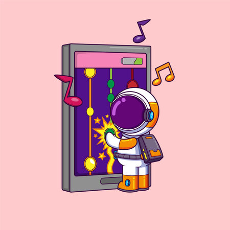 happy Astronaut playing game. Science Technology Icon Concept of illustrationのイラスト素材