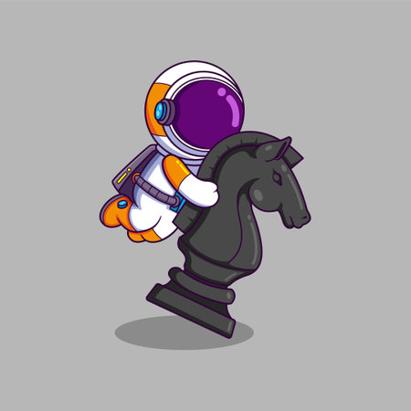 Cute Astronaut riding on horse chess piece. Science sport Icon Concept of illustrationのイラスト素材