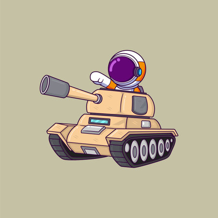 Cute astronaut in a tank give a commando cartoon character of illustrationのイラスト素材