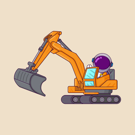 Cute astronaut driving excavator. construction worker. cartoon character of illustrationのイラスト素材