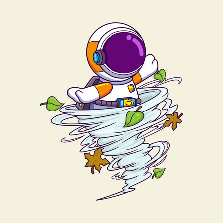 Cute astronaut trapped in a tornado cartoon character of illustrationのイラスト素材
