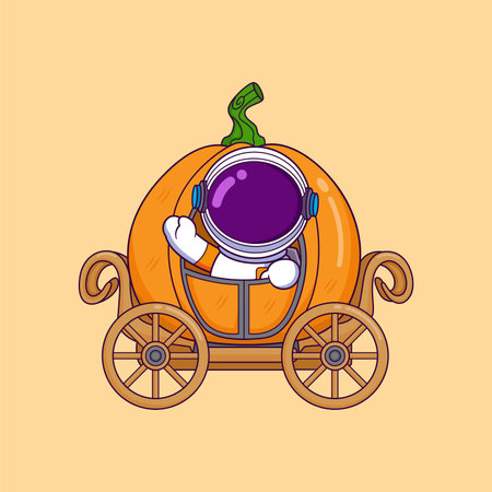 Cute astronaut in pumpkin's carriage cartoon character of illustrationのイラスト素材