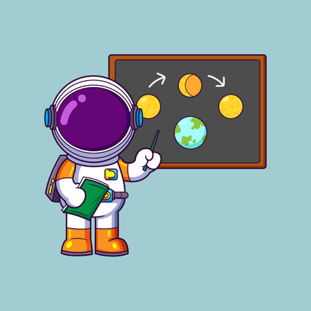 Cute Astronaut Explaining with Board of illustrationのイラスト素材