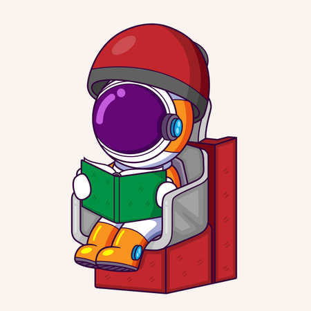 Astronaut Dry Hair With Hair Dryer Machine, Reading Fashion Magazine And Having A Good Time of illustrationのイラスト素材