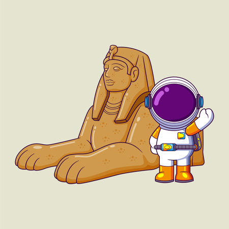 A Astronaut posing near Sphinx Pyramid of Egypt of illustrationのイラスト素材