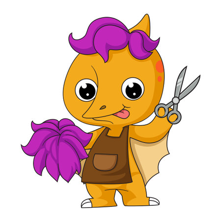 Cute little dinosaur cartoon professional hairdresser of illustrationのイラスト素材