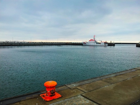 Harbor basin with lonely ship.の素材