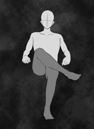 Black and white Silhouette of man on a smoky black background. Man sitting illustratioの写真素材