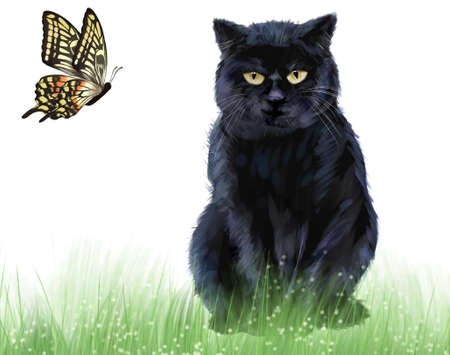 Beautiful animals background nature. Horse, cat, dog, butterfly,   bird, peacock, stork. Earth Day Symbol Concept,  nature illustration stockの写真素材