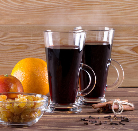 Mulled wine with orange,spices. Shallow dofの写真素材