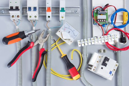 Fuse box with automatic fuses during installation.の写真素材