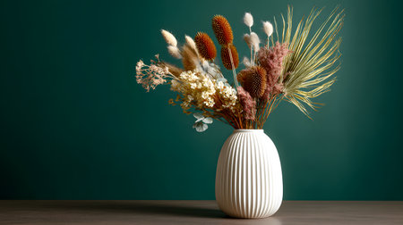 Dried flowers in a vase on a green background. 3d renderingの写真素材