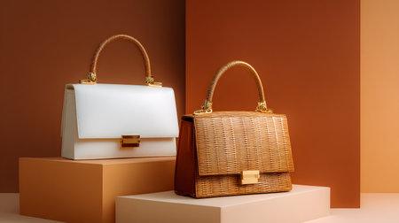 Luxury fashion women's handbags on display. 3d renderingの写真素材