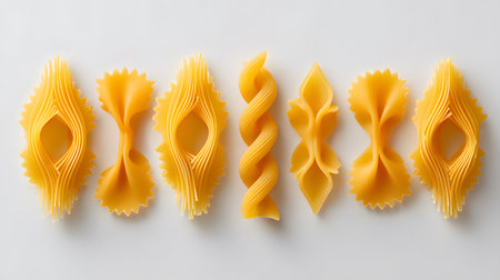 Different types of pasta on white background, top view. Dry pastaの写真素材