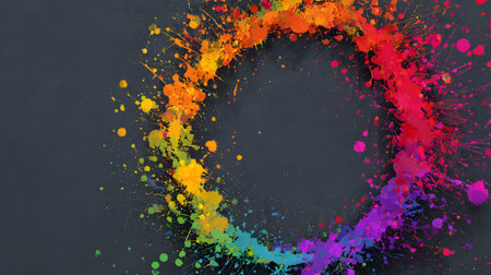 Colorful paint splashes on black background. Abstract grunge backgroundの写真素材