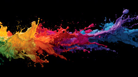 Colorful paint splashing isolated on black background. Abstract background.の写真素材