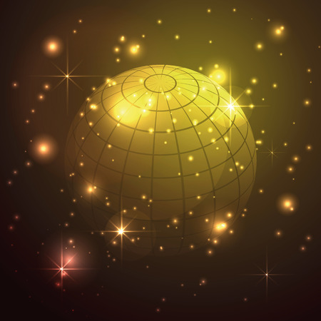 World Globe with stars in gold background, abstract,のイラスト素材