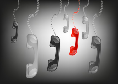 Hanging black and red phone handsets in black background, vectorのイラスト素材