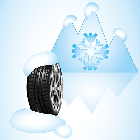 Winter Car vector tires, snow mountain, background vectorのイラスト素材