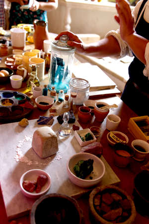 The Alchemy of Color and Chemical. Woman mixing colors and explains how did people make colors in...